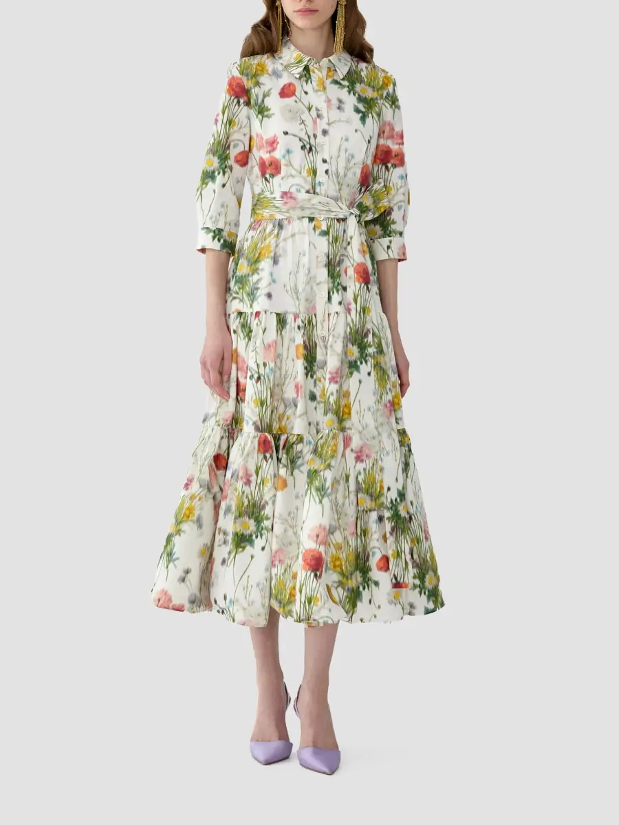Carolina Herrera Women's Floral Cotton-Silk Self-Belt Midi Shirtdress | Thumbnail 2 Carolina Herrera Women's Floral Cotton-Silk Self-Belt Midi Shirtdress | Thumbnail 2