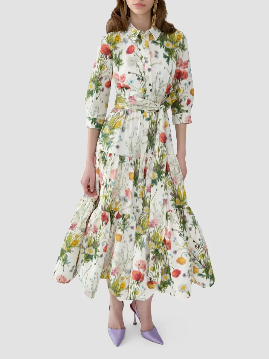 Carolina Herrera Women's Floral Cotton-Silk Self-Belt Midi Shirtdress | Thumbnail 4 Carolina Herrera Women's Floral Cotton-Silk Self-Belt Midi Shirtdress | Thumbnail 4
