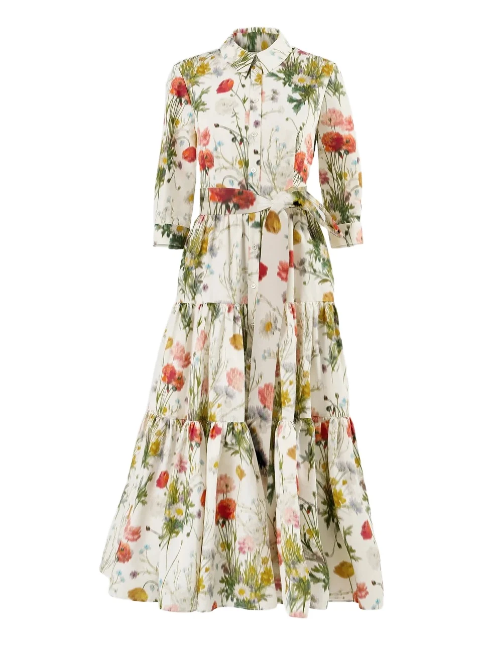 Carolina Herrera Women's Floral Cotton-Silk Self-Belt Midi Shirtdress