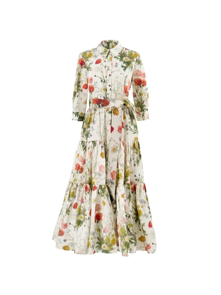 Carolina Herrera Women's Floral Cotton-Silk Self-Belt Midi Shirtdress