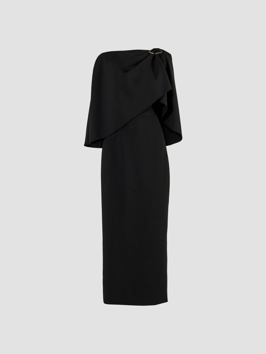 Carolina Herrera Women's Stretch Virgin-Wool Draped Cape Midi Dress