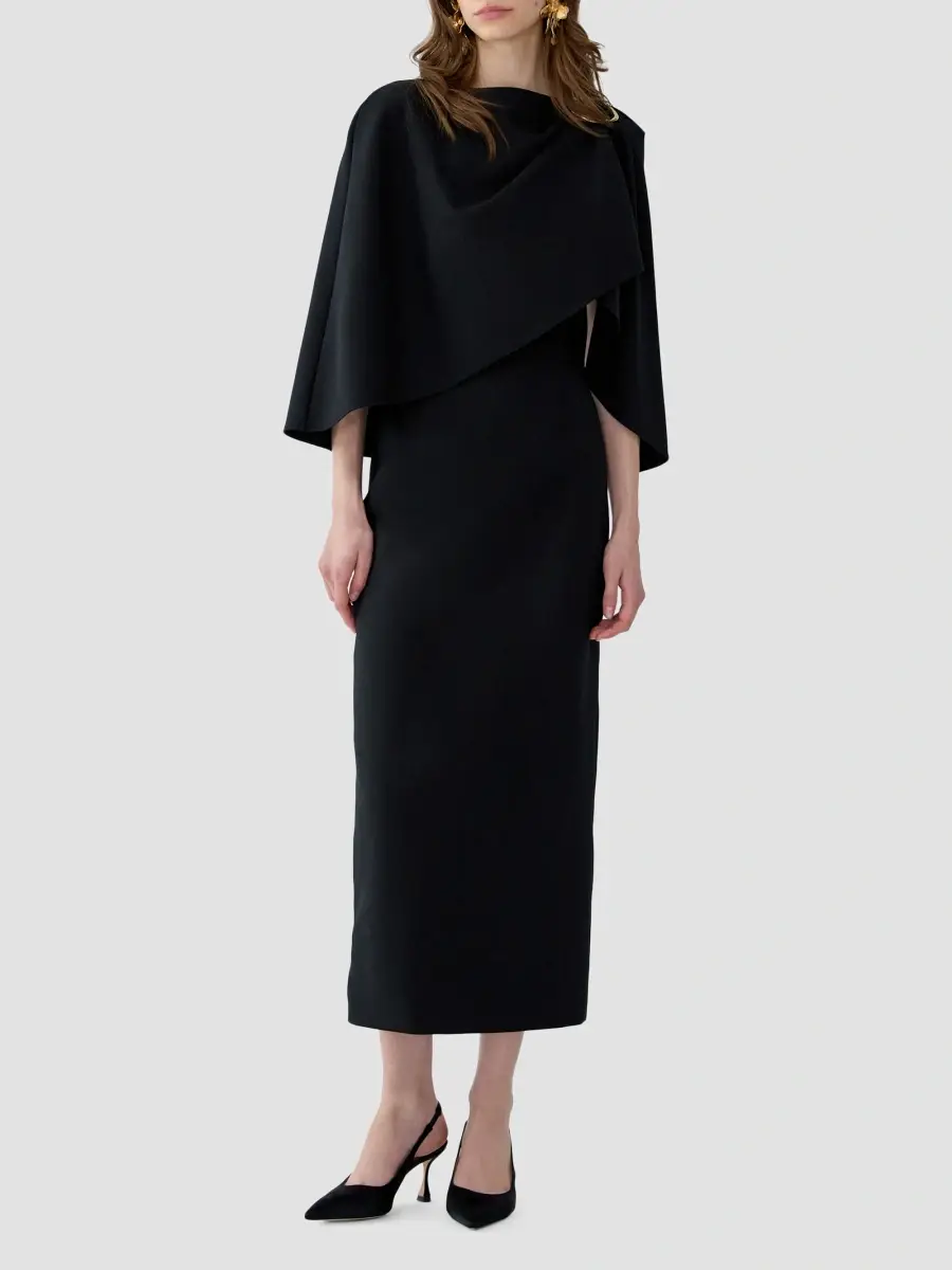Carolina Herrera Women's Stretch Virgin-Wool Draped Cape Midi Dress | Thumbnail 2 Carolina Herrera Women's Stretch Virgin-Wool Draped Cape Midi Dress | Thumbnail 2