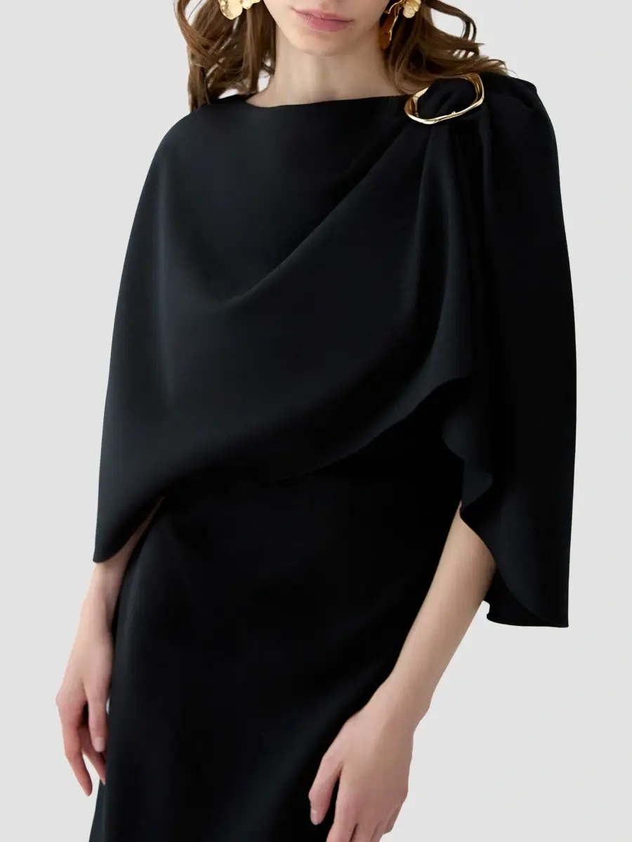 Carolina Herrera Women's Stretch Virgin-Wool Draped Cape Midi Dress | Thumbnail 4 Carolina Herrera Women's Stretch Virgin-Wool Draped Cape Midi Dress | Thumbnail 4