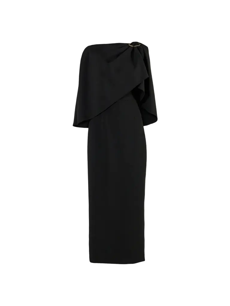 Women's Stretch Virgin-Wool Draped Cape Midi Dress