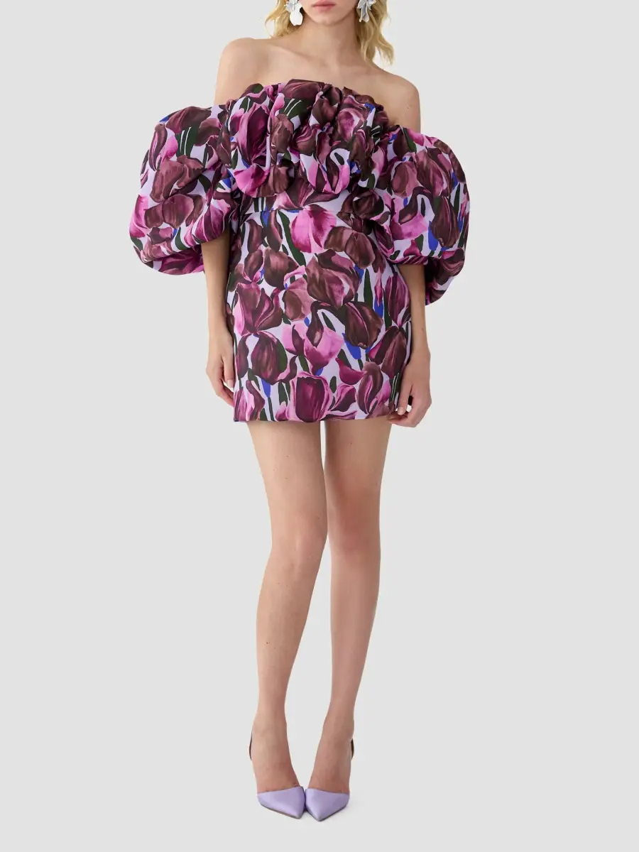 Carolina Herrera Women's Floral Silk Ruffled Off-Shoulder Mini Dress | Thumbnail 2 Carolina Herrera Women's Floral Silk Ruffled Off-Shoulder Mini Dress | Thumbnail 2