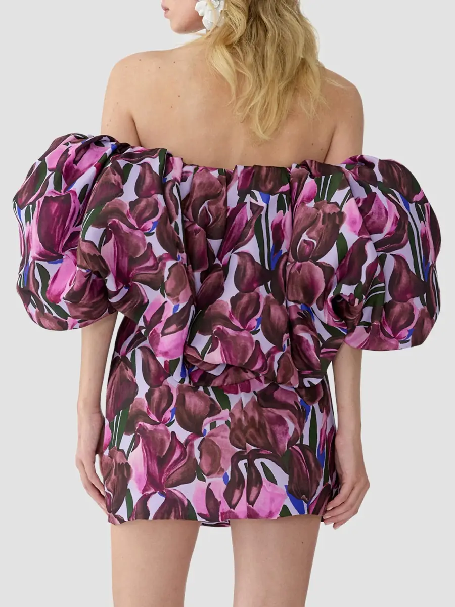 Carolina Herrera Women's Floral Silk Ruffled Off-Shoulder Mini Dress | Thumbnail 3 Carolina Herrera Women's Floral Silk Ruffled Off-Shoulder Mini Dress | Thumbnail 3