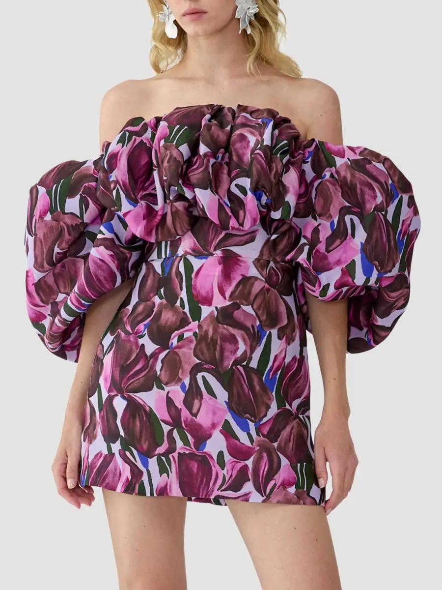 Carolina Herrera Women's Floral Silk Ruffled Off-Shoulder Mini Dress | Thumbnail 4 Carolina Herrera Women's Floral Silk Ruffled Off-Shoulder Mini Dress | Thumbnail 4