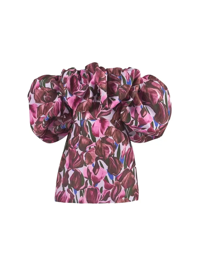 Carolina Herrera Women's Floral Silk Ruffled Off-Shoulder Mini Dress
