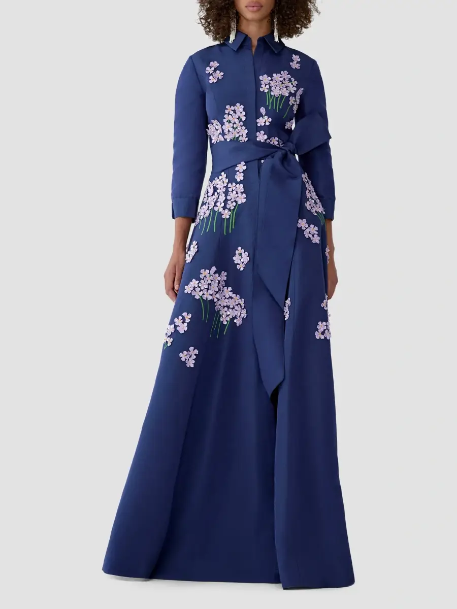 Carolina Herrera Women's Floral Appliqué Silk Self-Belt Gown | Thumbnail 2 Carolina Herrera Women's Floral Appliqué Silk Self-Belt Gown | Thumbnail 2