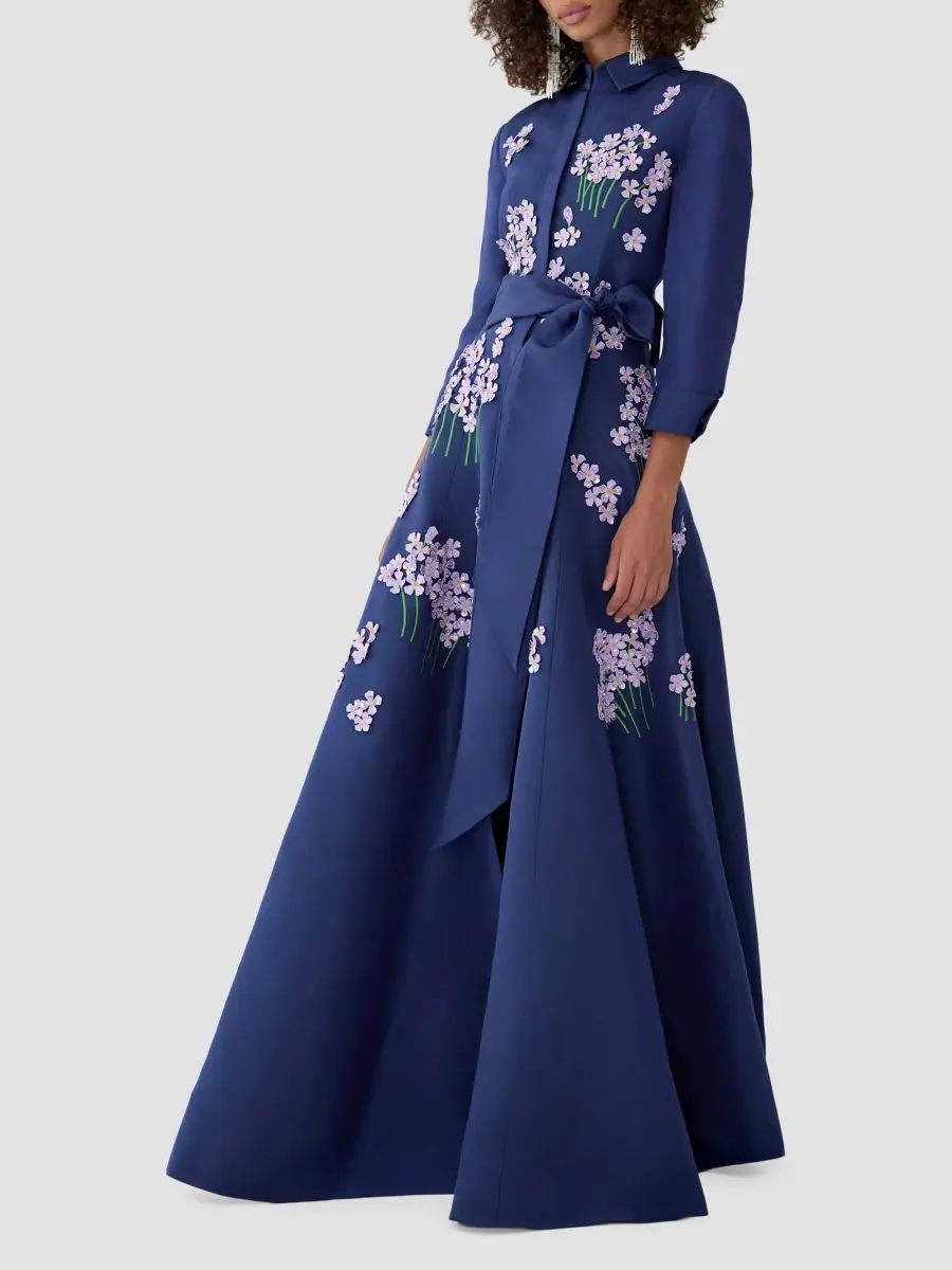 Carolina Herrera Women's Floral Appliqué Silk Self-Belt Gown | Thumbnail 4 Carolina Herrera Women's Floral Appliqué Silk Self-Belt Gown | Thumbnail 4