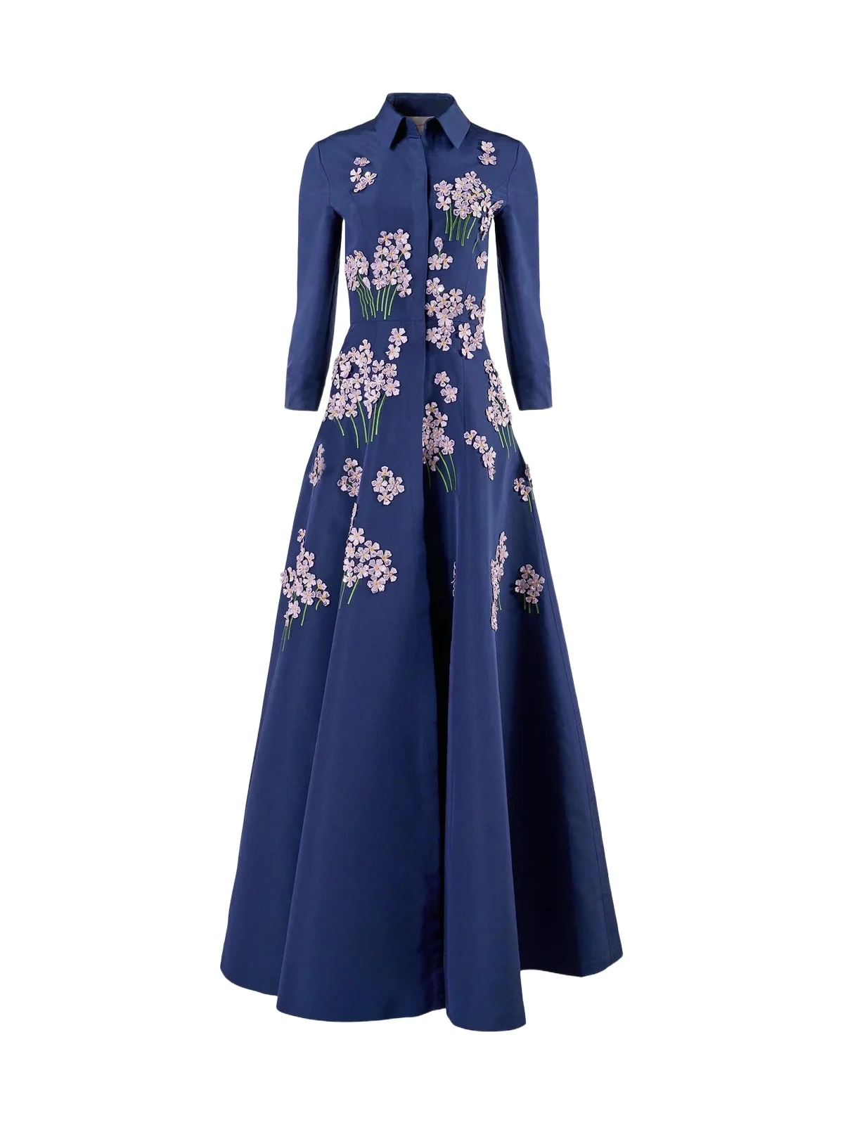 Carolina Herrera Women's Floral Appliqué Silk Self-Belt Gown