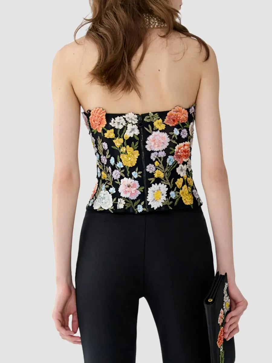 Carolina Herrera Women's Beaded & Floral-Embroidered Strapless Top | Thumbnail 3