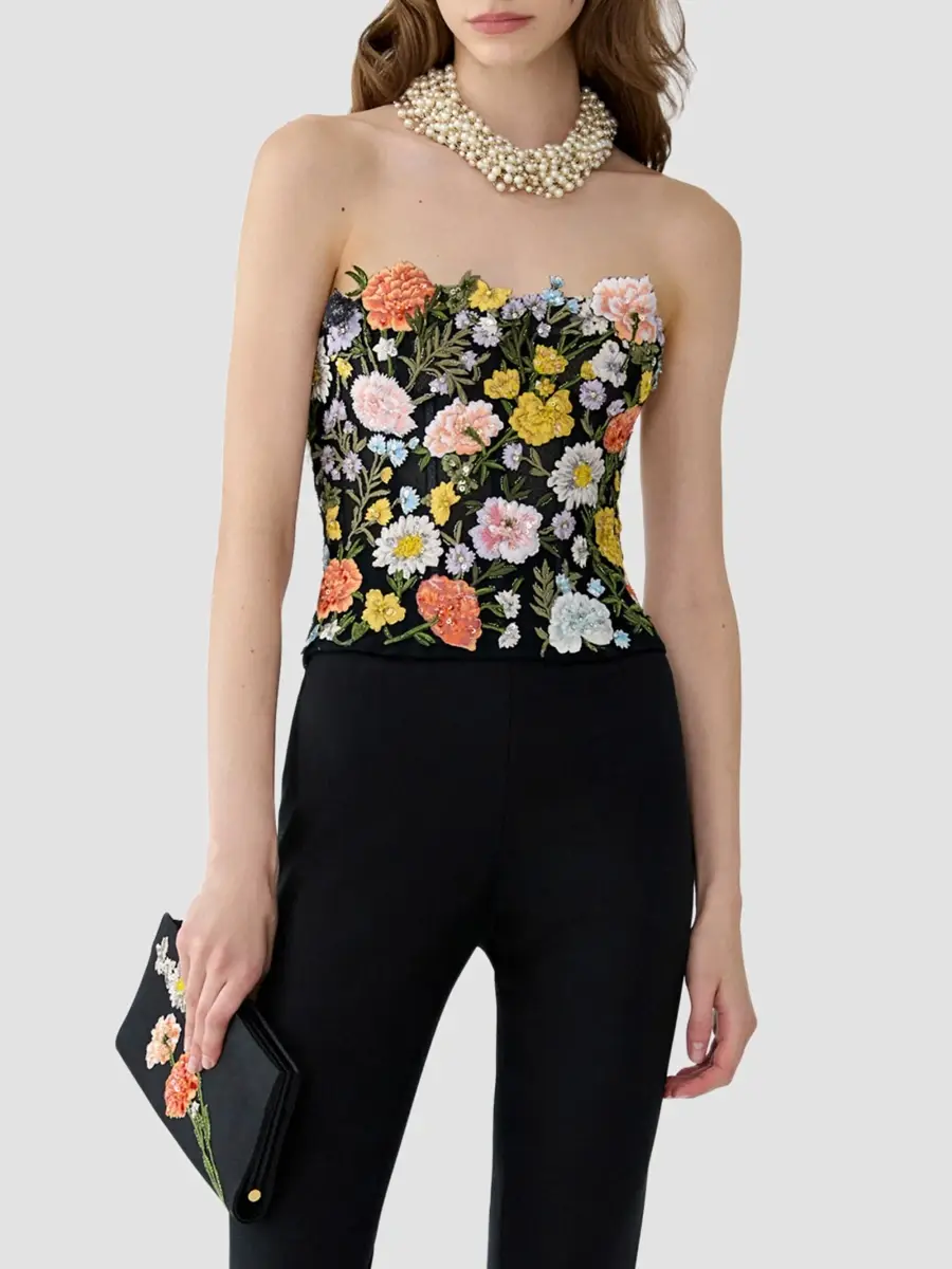 Carolina Herrera Women's Beaded & Floral-Embroidered Strapless Top | Thumbnail 4