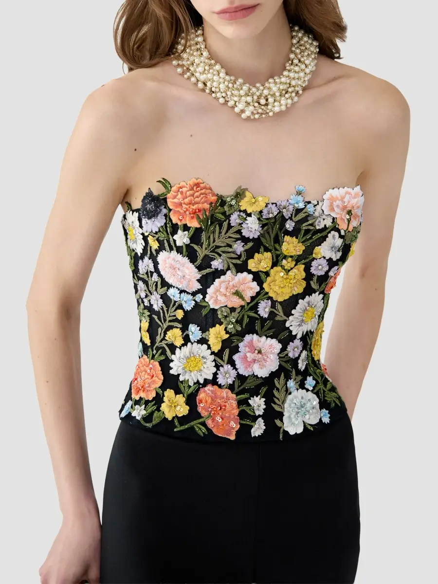 Carolina Herrera Women's Beaded & Floral-Embroidered Strapless Top | Thumbnail 5
