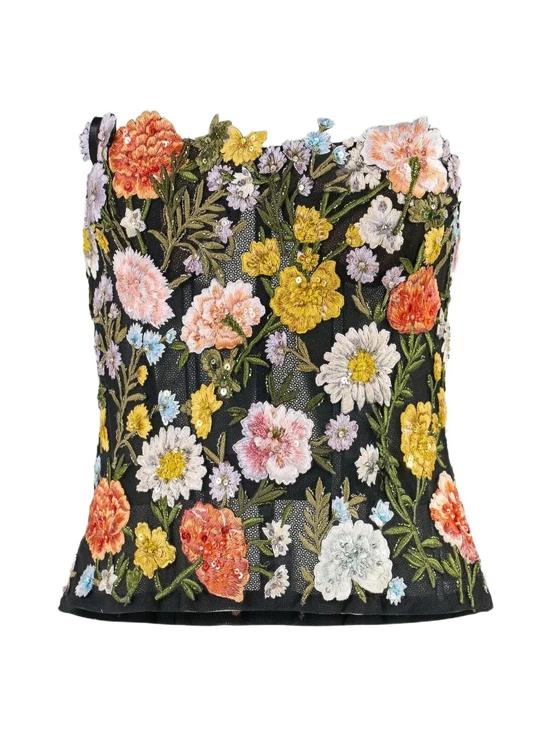 Carolina Herrera Women's Beaded & Floral-Embroidered Strapless Top
