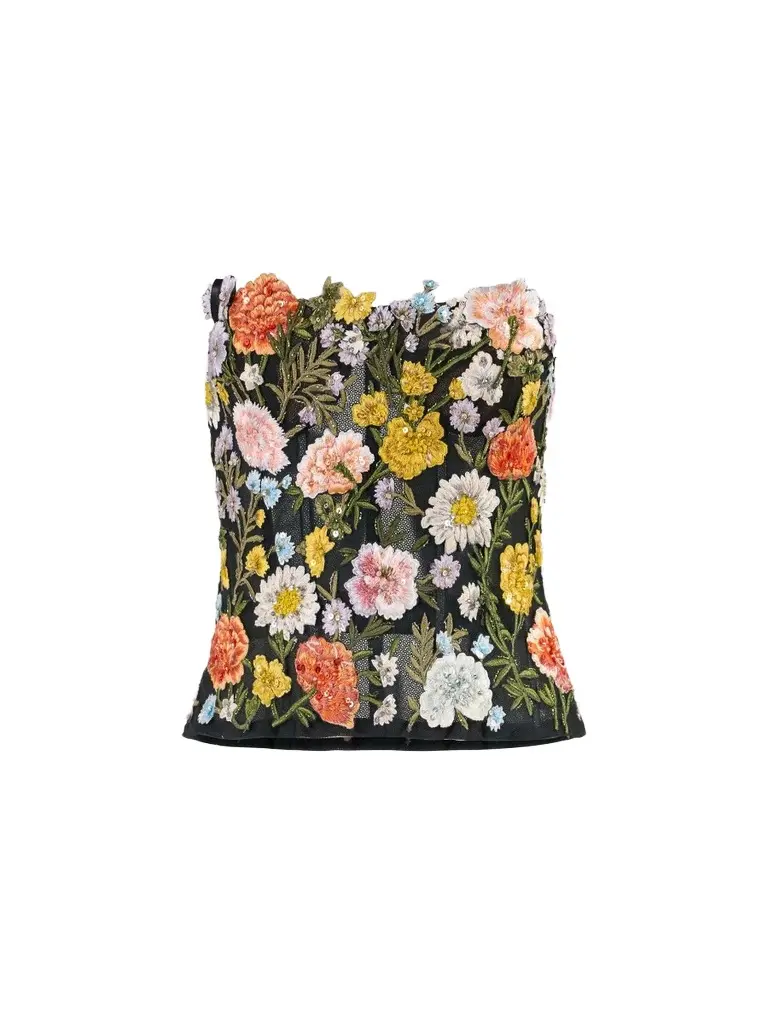 Carolina Herrera Women's Beaded & Floral-Embroidered Strapless Top