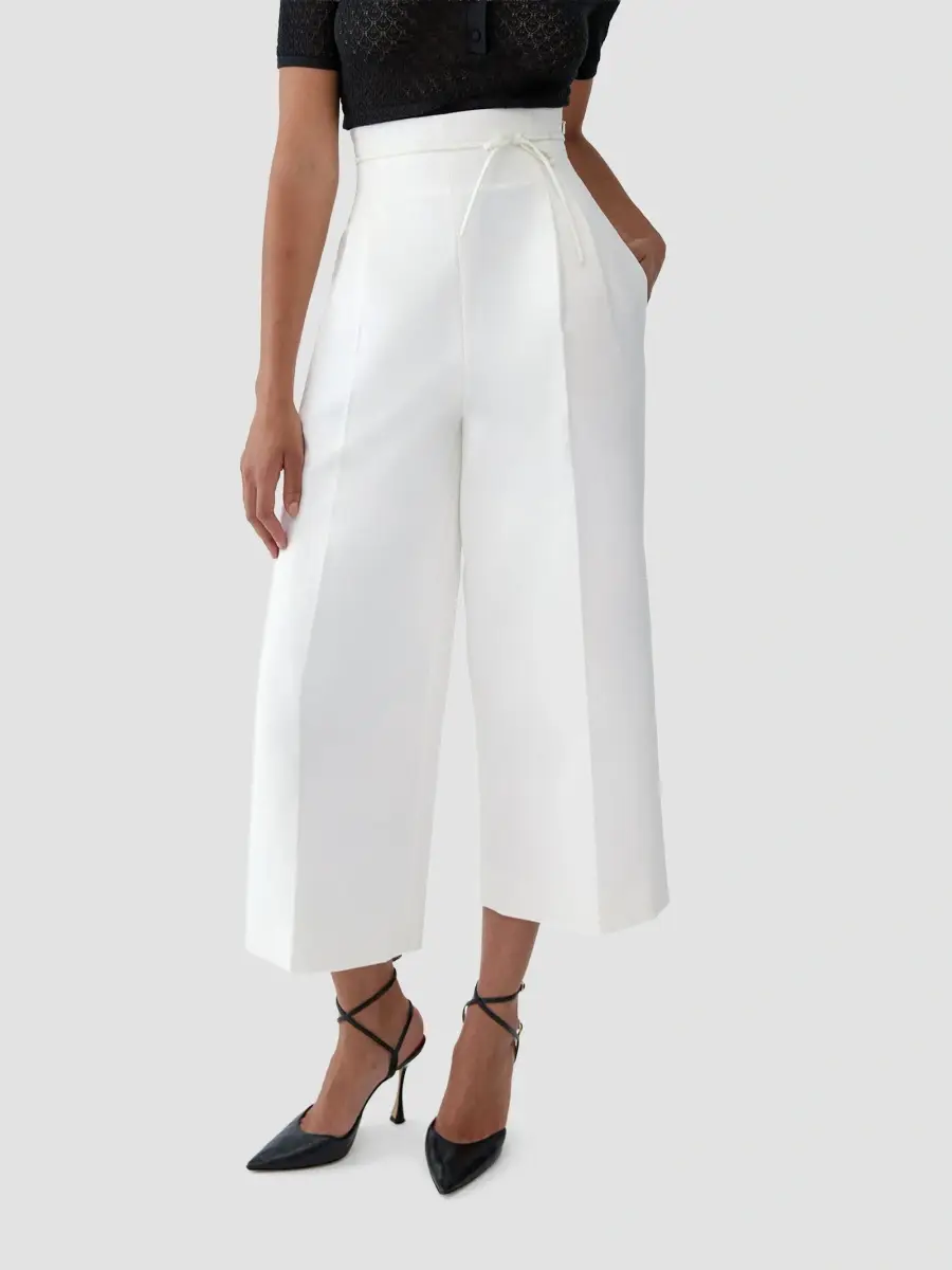 Carolina Herrera Women's Stretch Cotton High-Rise Wide-Leg Crop Pants | Thumbnail 4 Carolina Herrera Women's Stretch Cotton High-Rise Wide-Leg Crop Pants | Thumbnail 4
