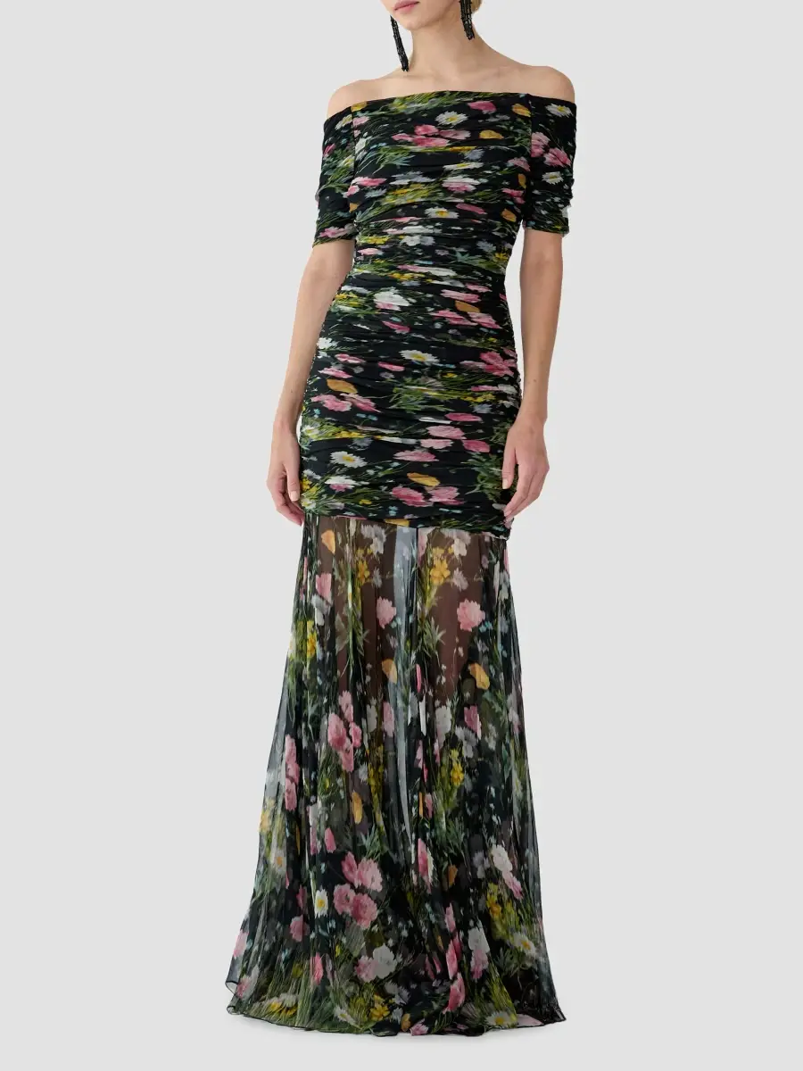 Carolina Herrera Women's Floral Silk Ruched Off-Shoulder Gown | Thumbnail 2