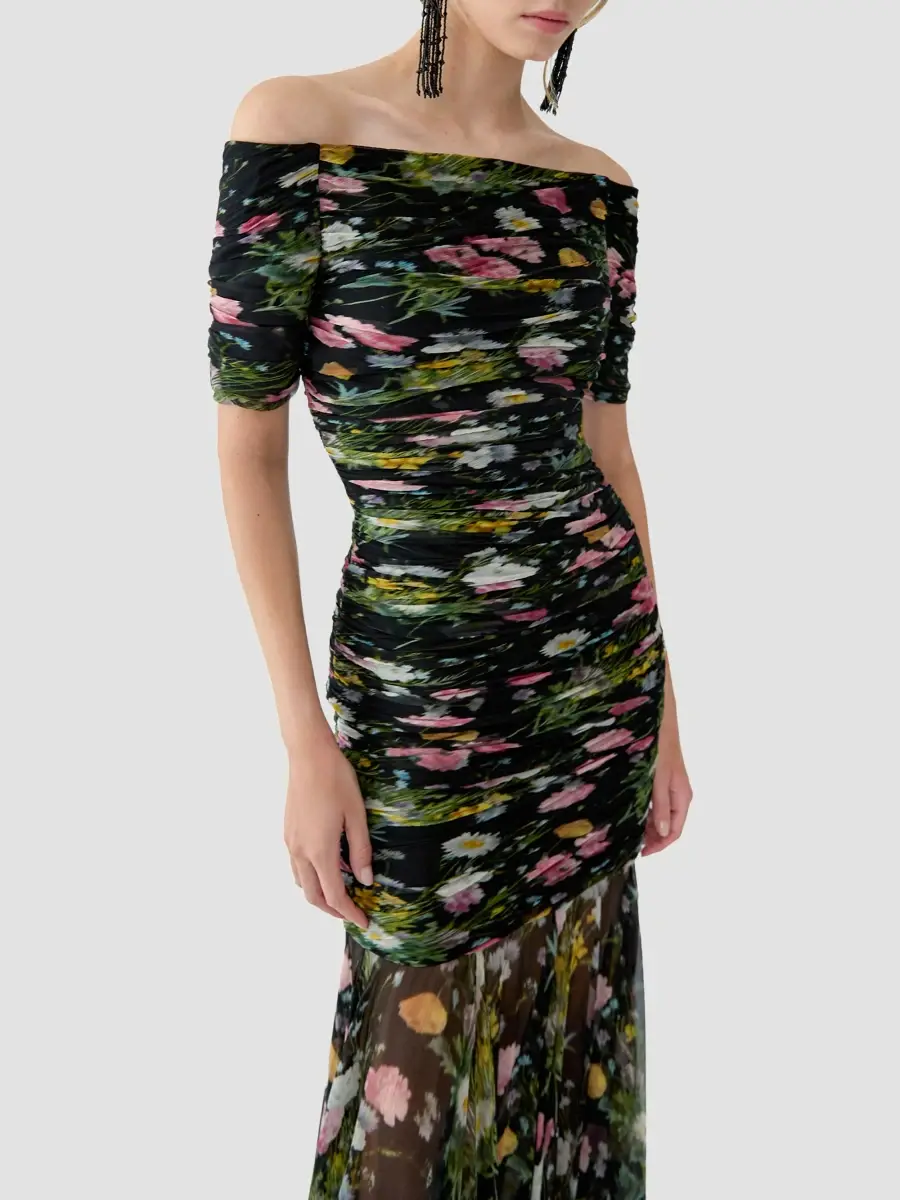 Carolina Herrera Women's Floral Silk Ruched Off-Shoulder Gown | Thumbnail 4