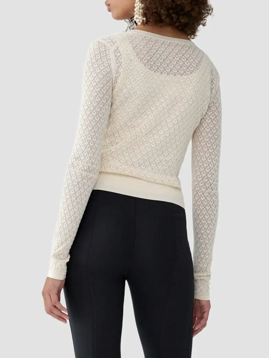 Carolina Herrera Women's Pointelle-Knit Crewneck Cardigan | Thumbnail 3