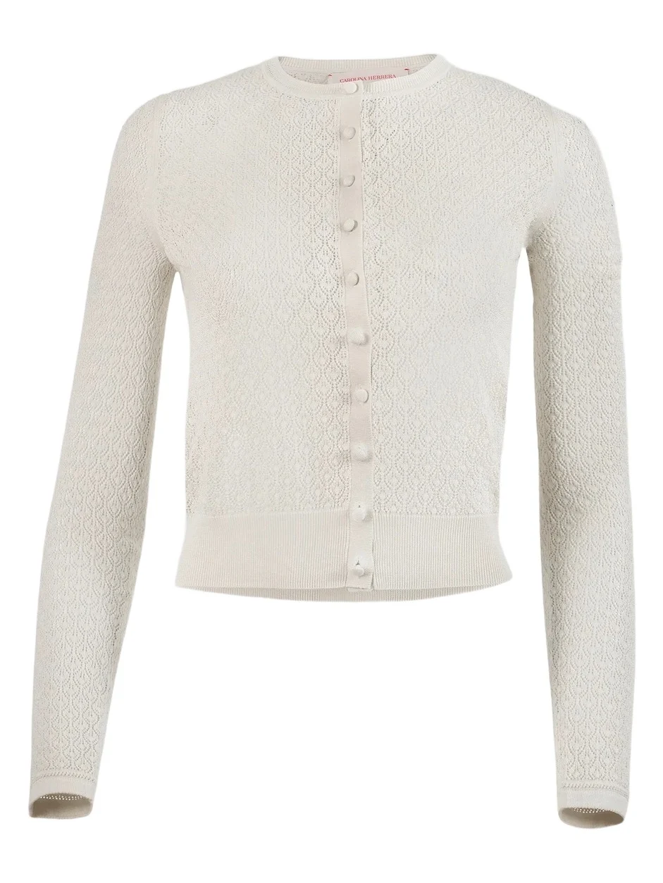 Carolina Herrera Women's Pointelle-Knit Silk-Blend Crewneck Cardigan