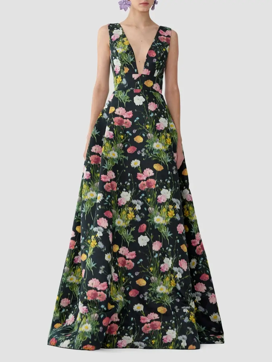 Carolina Herrera Women's Floral V-Neck Sleeveless Gown | Thumbnail 2 Carolina Herrera Women's Floral V-Neck Sleeveless Gown | Thumbnail 2
