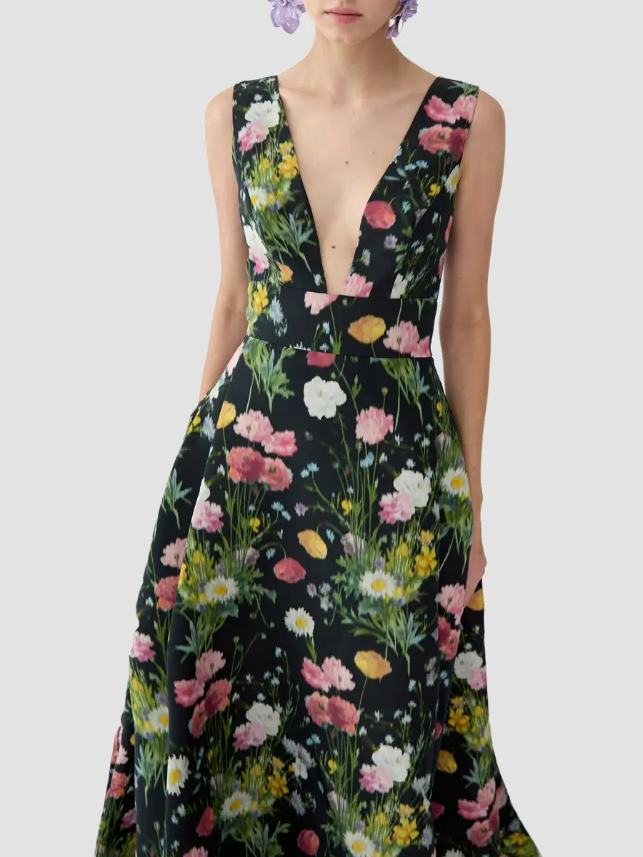 Carolina Herrera Women's Floral V-Neck Sleeveless Gown | Thumbnail 4 Carolina Herrera Women's Floral V-Neck Sleeveless Gown | Thumbnail 4