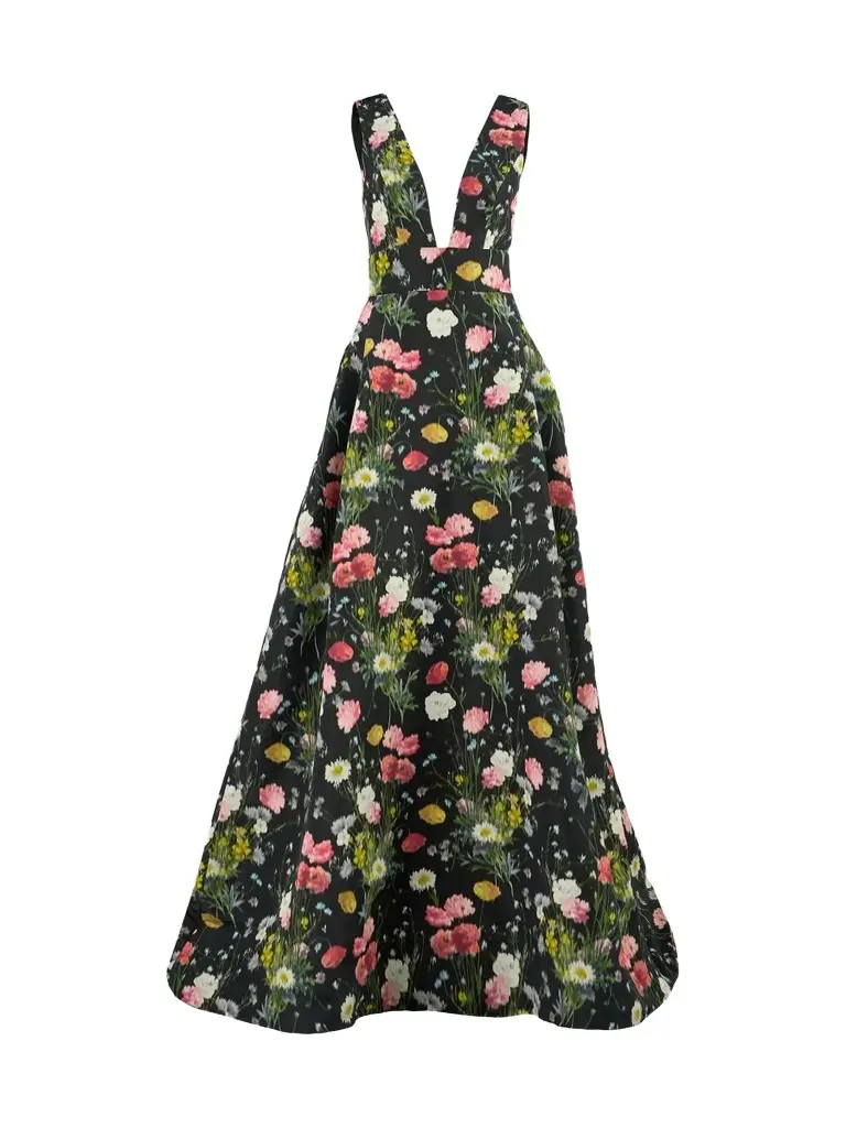 Carolina Herrera Women's Floral V-Neck Sleeveless Gown