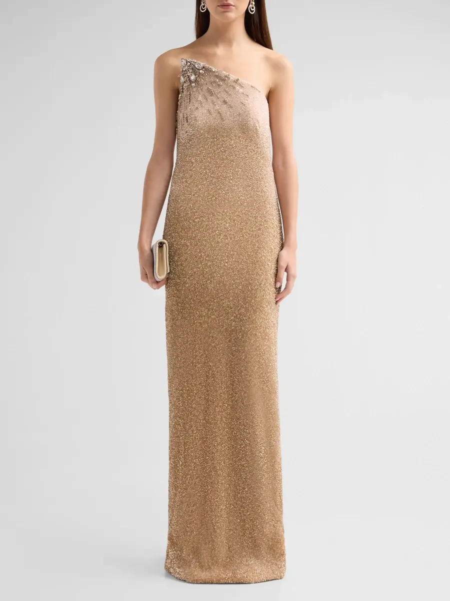 PAMELLA ROLAND Women's Beaded Tulle One-Shoulder Gown | Thumbnail 2 PAMELLA ROLAND Women's Beaded Tulle One-Shoulder Gown | Thumbnail 2