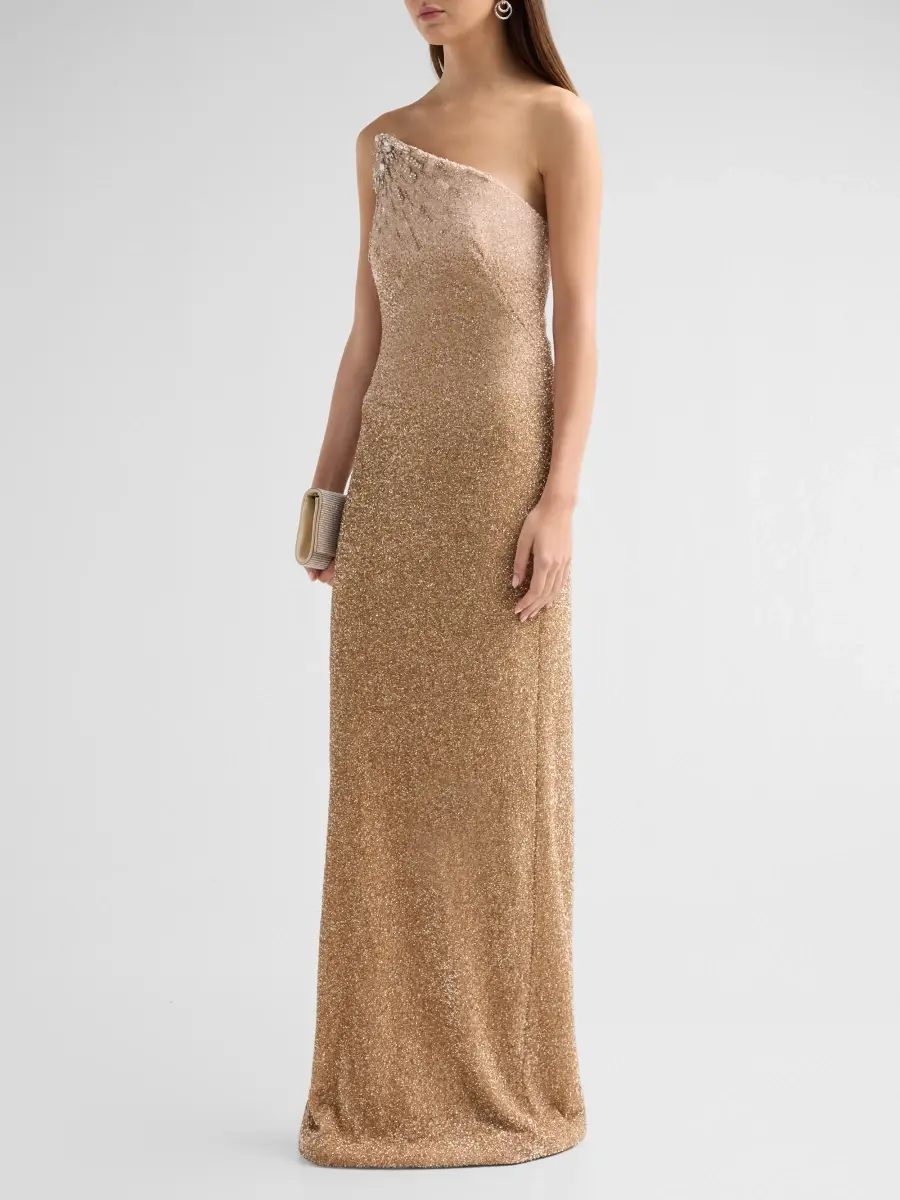 PAMELLA ROLAND Women's Beaded Tulle One-Shoulder Gown | Thumbnail 4 PAMELLA ROLAND Women's Beaded Tulle One-Shoulder Gown | Thumbnail 4