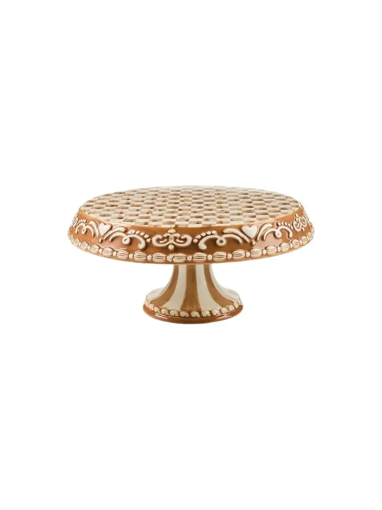Mocha Check Gingerbread Small Pedestal Platter Mocha Check Gingerbread Small Pedestal Platter