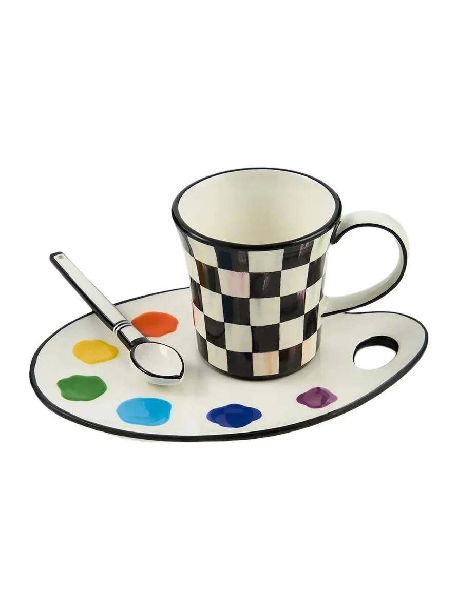 MacKenzie-Childs Artist Palette 3-Piece Mug & Saucer Set