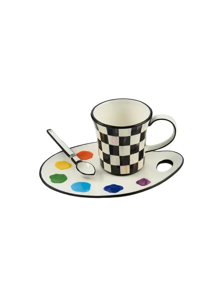 MacKenzie-Childs Artist Palette 3-Piece Mug & Saucer Set