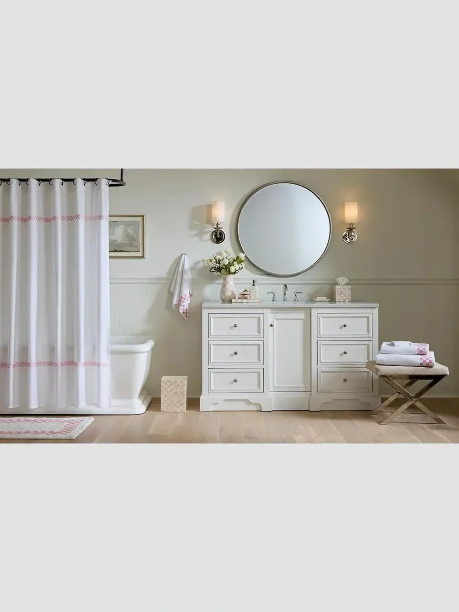 MacKenzie-Childs Signature Rosy Check Shower Curtain | Thumbnail 2 MacKenzie-Childs Signature Rosy Check Shower Curtain | Thumbnail 2