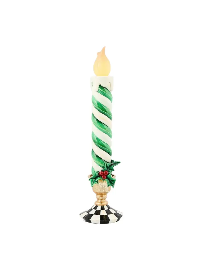MacKenzie-Childs Check It Out Green Illuminated Retro Christmas Candle