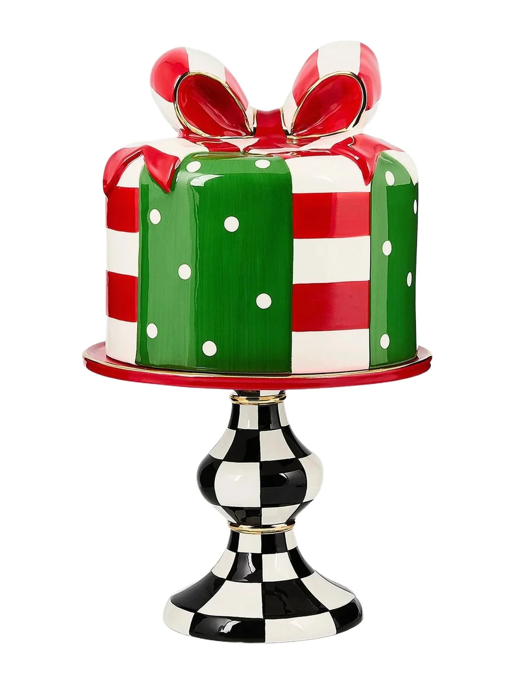 MacKenzie-Childs Check It Out Gift Lidded Cake Stand