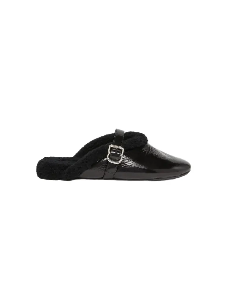 Alaïa Women's La Ballerine Shearling-Lined Patent Leather Mules