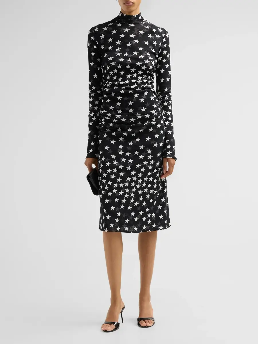 Stella McCartney Women's Star Print Mesh Mock Turtleneck Midi Dress | Thumbnail 2 Stella McCartney Women's Star Print Mesh Mock Turtleneck Midi Dress | Thumbnail 2