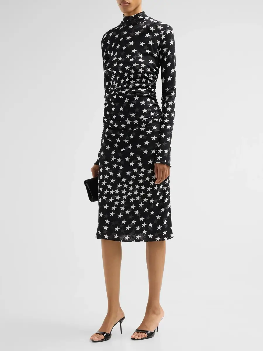Stella McCartney Women's Star Print Mesh Mock Turtleneck Midi Dress | Thumbnail 4 Stella McCartney Women's Star Print Mesh Mock Turtleneck Midi Dress | Thumbnail 4
