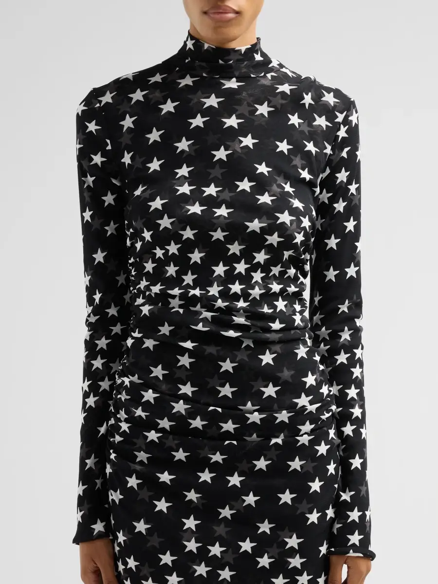 Stella McCartney Women's Star Print Mesh Mock Turtleneck Midi Dress | Thumbnail 5 Stella McCartney Women's Star Print Mesh Mock Turtleneck Midi Dress | Thumbnail 5