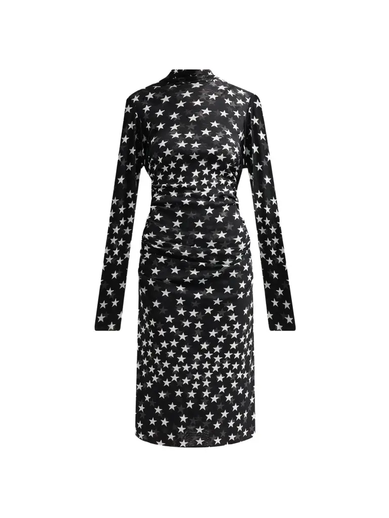 Women's Star Print Mesh Mock Turtleneck Midi Dress Women's Star Print Mesh Mock Turtleneck Midi Dress