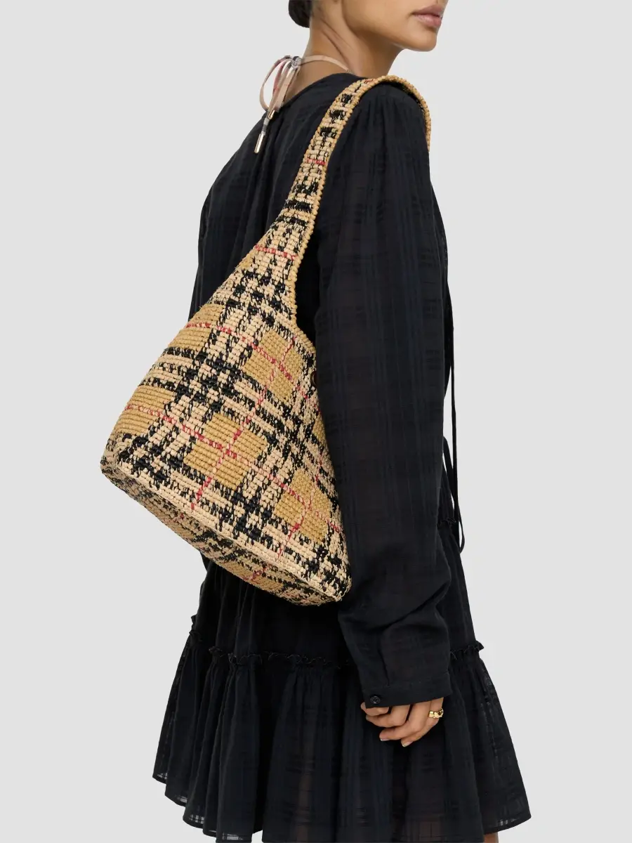Burberry Women's Margate Small Checked Raffia & Leather Shoulder Bag | Thumbnail 2 Burberry Women's Margate Small Checked Raffia & Leather Shoulder Bag | Thumbnail 2