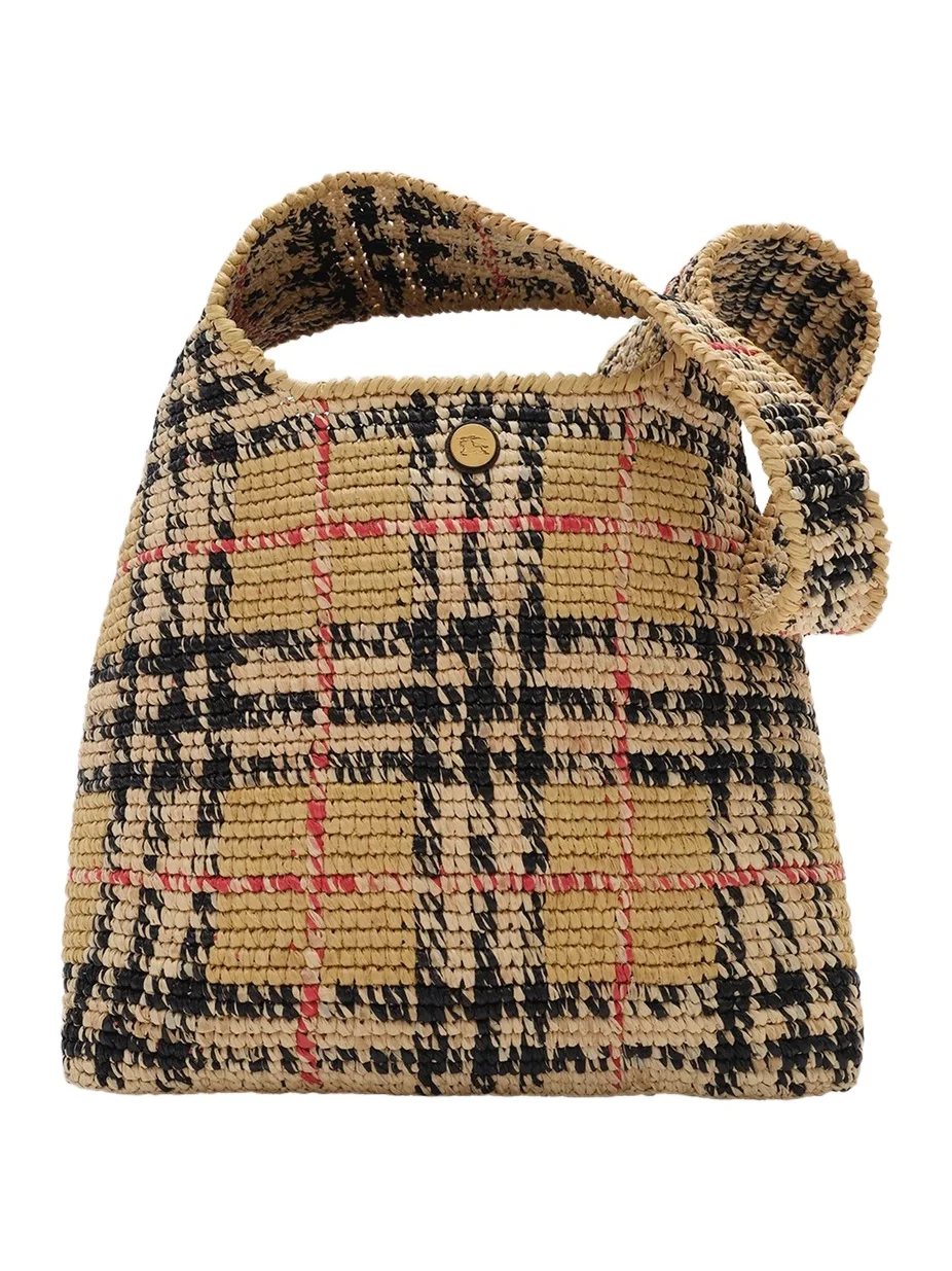 Burberry Women's Margate Small Checked Raffia & Leather Shoulder Bag