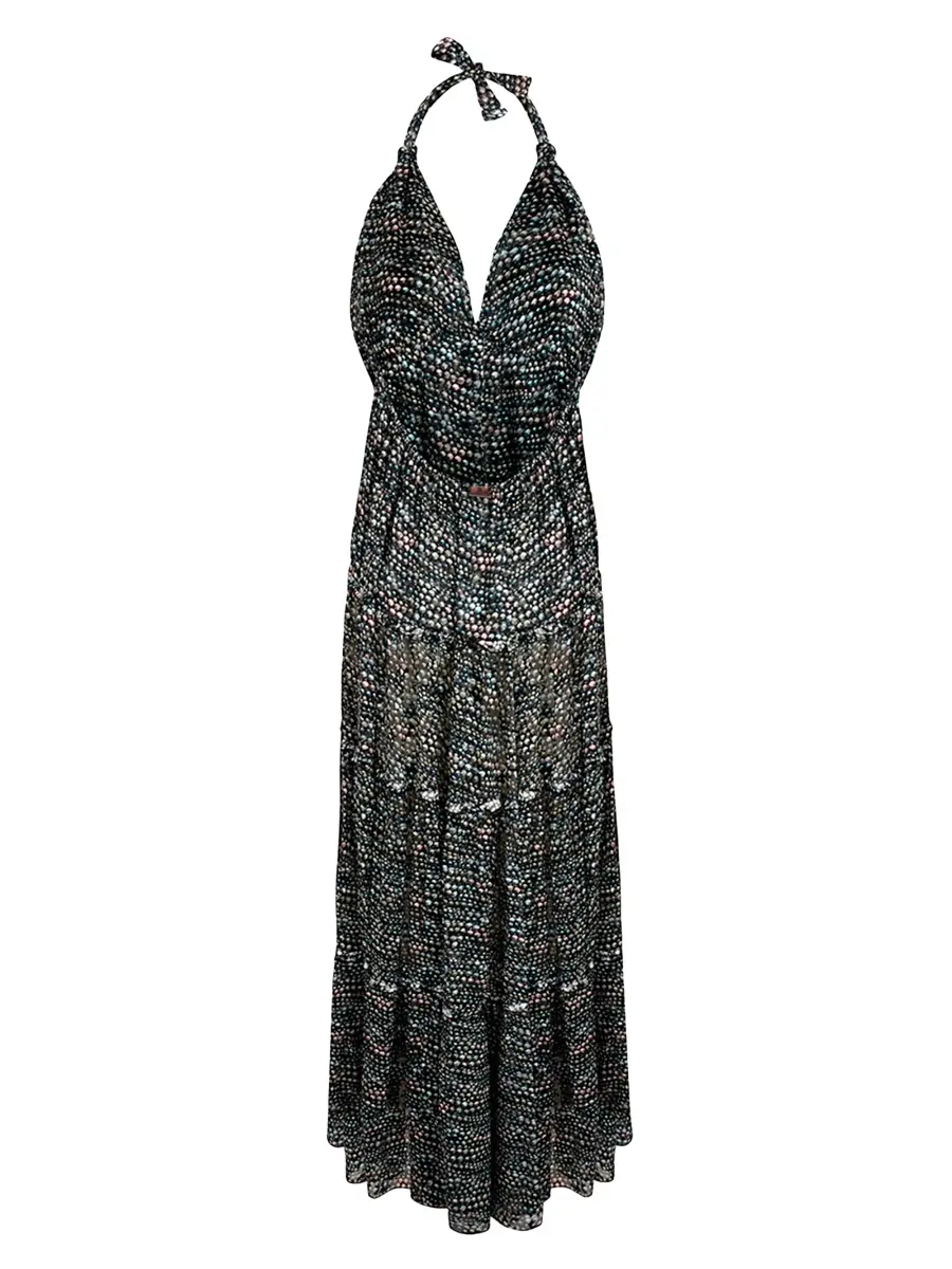 Vilebrequin Women's Pearl Metallic Silk-Blend Halterneck Maxi Dress | Thumbnail 2