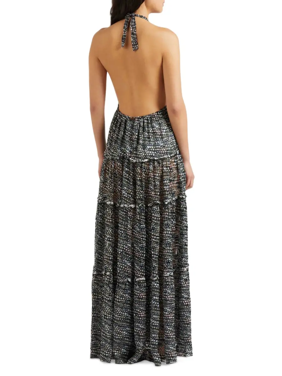 Vilebrequin Women's Pearl Metallic Silk-Blend Halterneck Maxi Dress | Thumbnail 4