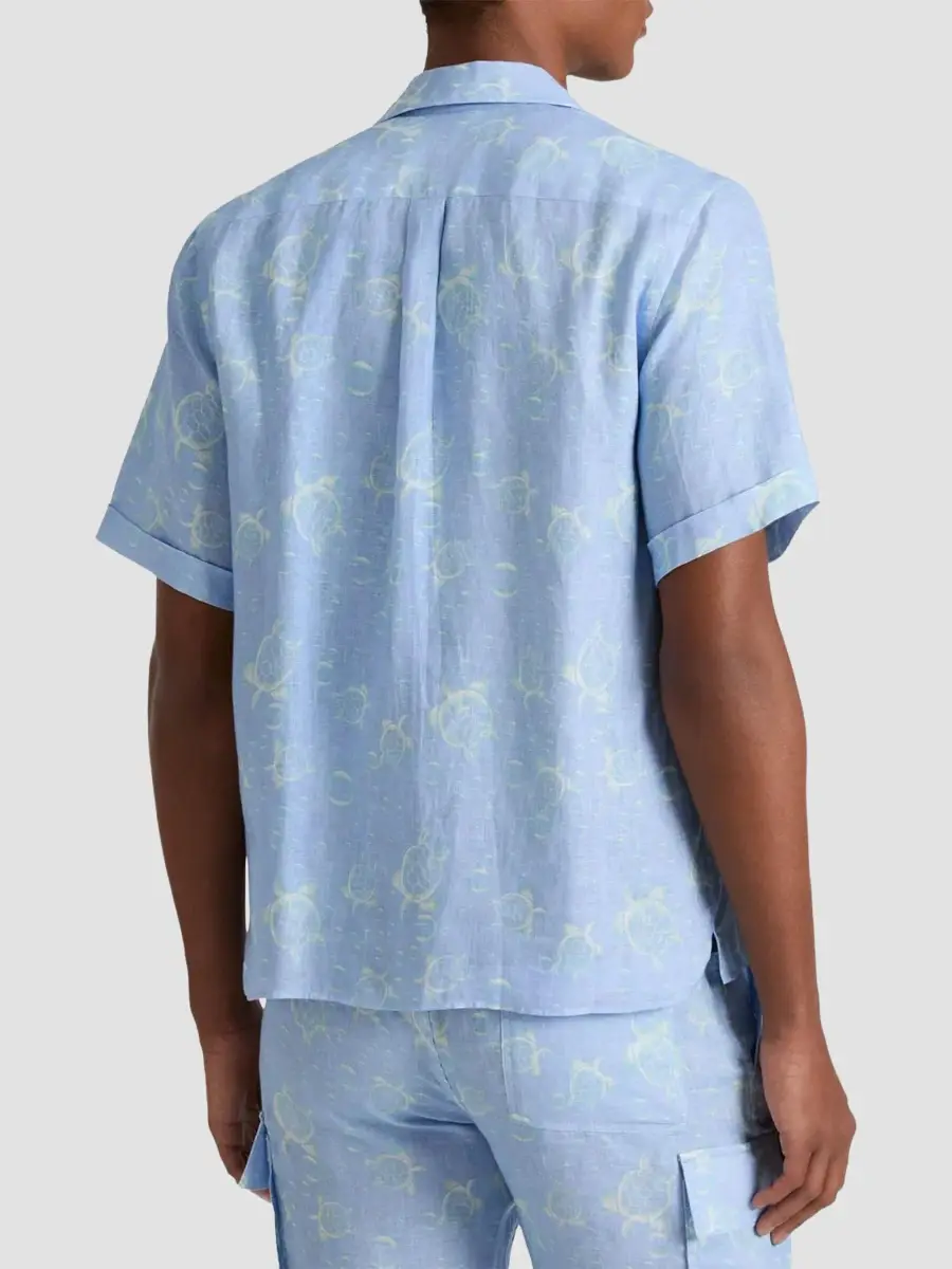 Vilebrequin Men's Bubble Turtle 3D Print Linen Short-Sleeve Shirt | Thumbnail 2 Vilebrequin Men's Bubble Turtle 3D Print Linen Short-Sleeve Shirt | Thumbnail 2