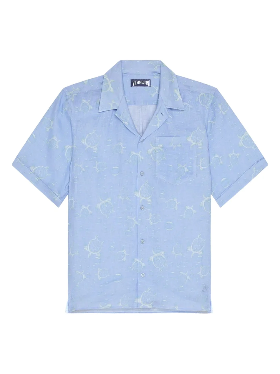 Vilebrequin Men's Bubble Turtle 3D Print Linen Short-Sleeve Shirt