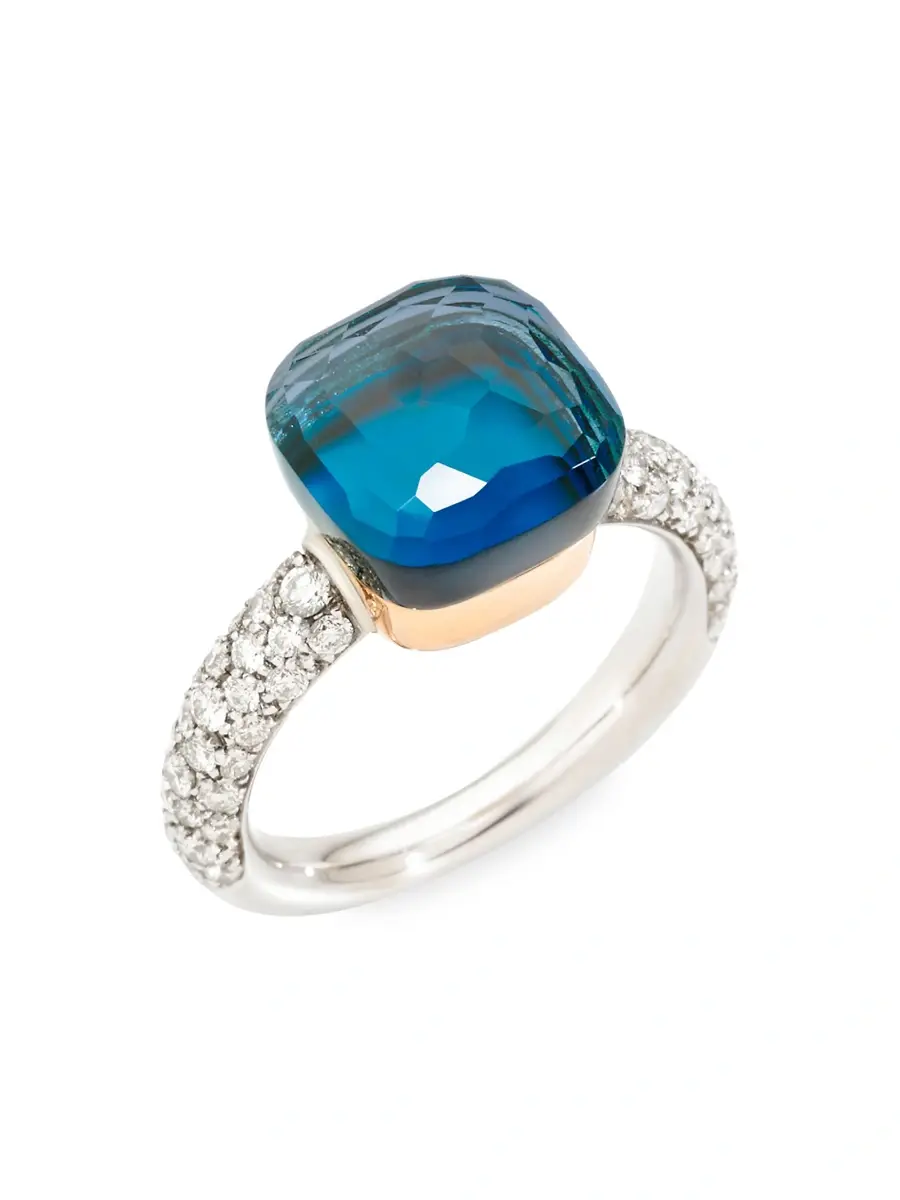 Pomellato Women's Nudo 18K Two-Tone Gold, London Blue Topaz Doublet & Diamond Classic Ring