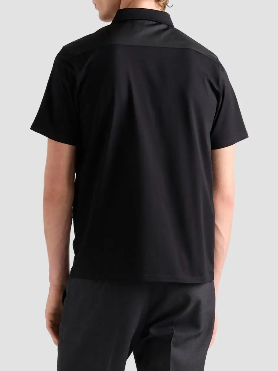 Prada Men's Stretch Cotton Polo Shirt with Re-Nylon Details - Black | Thumbnail 4 Prada Men's Stretch Cotton Polo Shirt with Re-Nylon Details - Black | Thumbnail 4