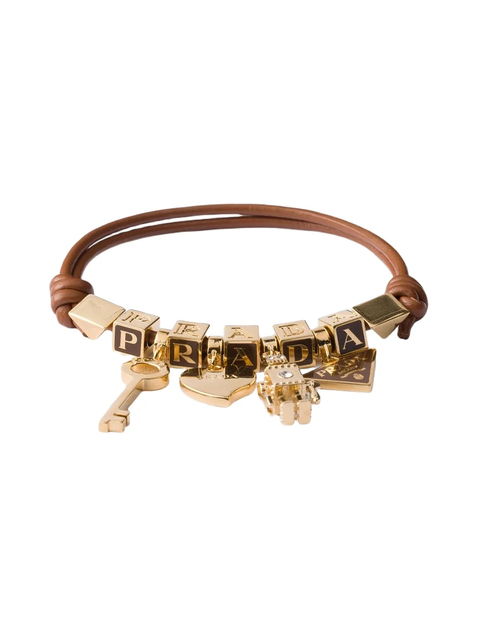 Prada Women's Nappa Leather and Metal Bracelet - Brown